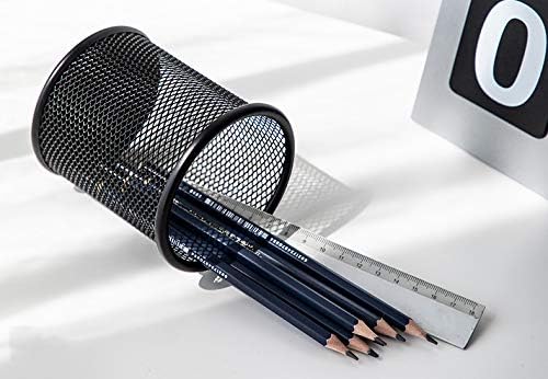 Black Metal Mesh Round Pen Holder | Durable Desk Pencil Cup Organizer | Office & Study Stationery Container (98×91mm)