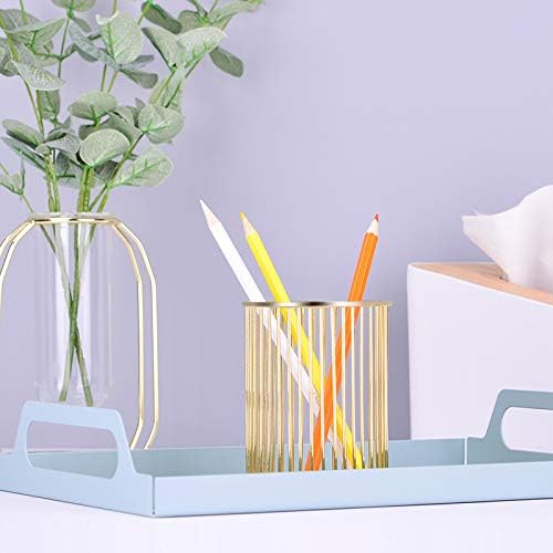 Gold Metal Pen Holder – Round Hollow Desk Organizer Cup, Minimalist Wire Mesh Pencil Container, Modern Nordic Style Office Stationery Storage