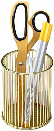 Gold Metal Pen Holder – Round Hollow Desk Organizer Cup, Minimalist Wire Mesh Pencil Container, Modern Nordic Style Office Stationery Storage