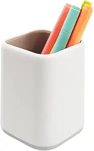 Minimalist White Square Pen Holder | Modern Desk Organizer for Office & Study | Compact Stationery Container (2.75" × 2.5" × 4.1")