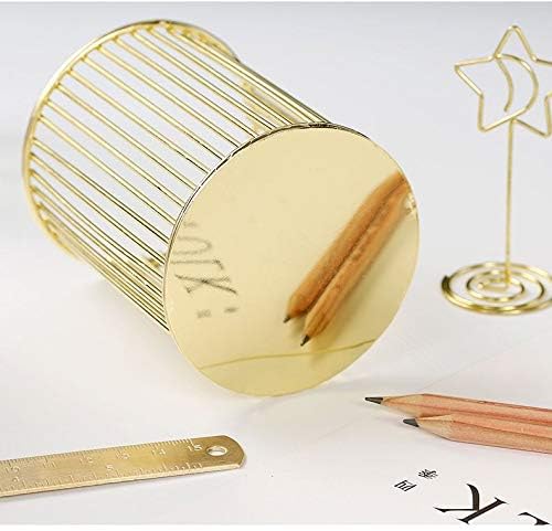 Gold Metal Pen Holder – Round Hollow Desk Organizer Cup, Minimalist Wire Mesh Pencil Container, Modern Nordic Style Office Stationery Storage