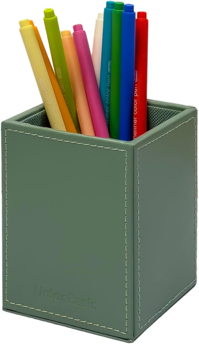 Gray - green Simple Leather Pen Holder: A Premium Choice for Desk Stationery Organization