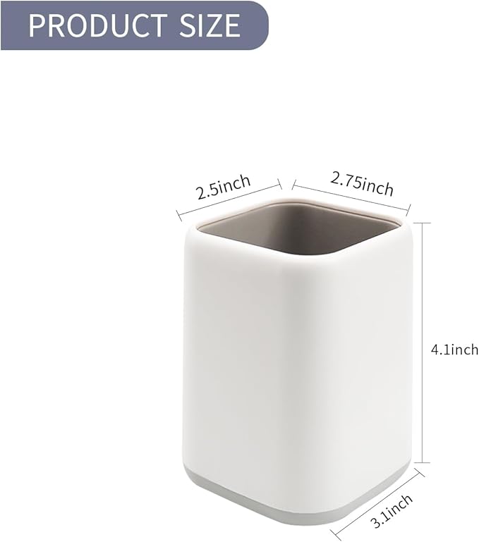 Minimalist White Square Pen Holder | Modern Desk Organizer for Office & Study | Compact Stationery Container (2.75" × 2.5" × 4.1")