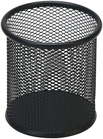Black Metal Mesh Round Pen Holder | Durable Desk Pencil Cup Organizer | Office & Study Stationery Container (98×91mm)