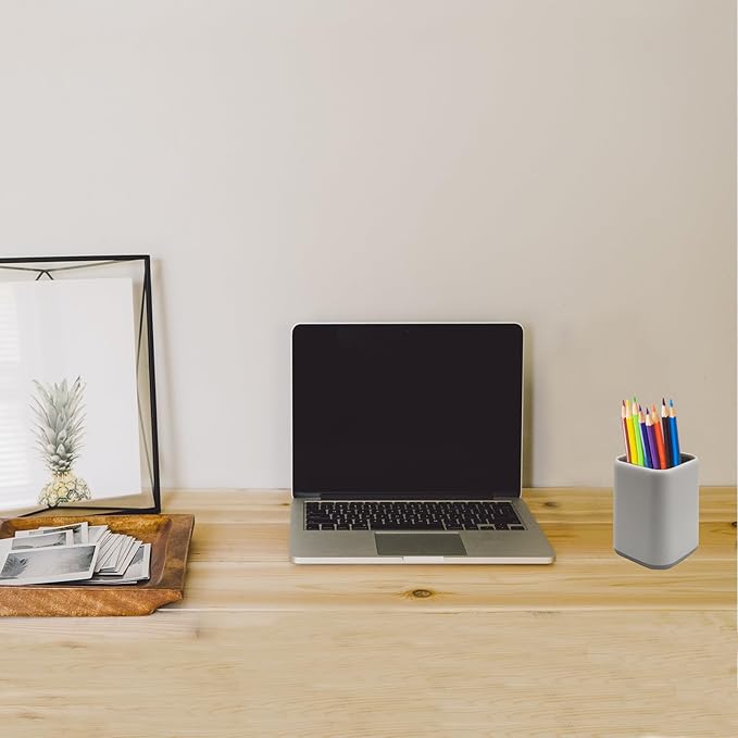 Minimalist White Square Pen Holder | Modern Desk Organizer for Office & Study | Compact Stationery Container (2.75" × 2.5" × 4.1")