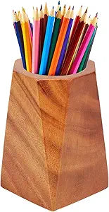 Minimalist Solid Wood Pencil Holder | Geometric Pyramid Desktop Organizer | Natural Wooden Pen Cup 2.63×2.63×4.33 inch