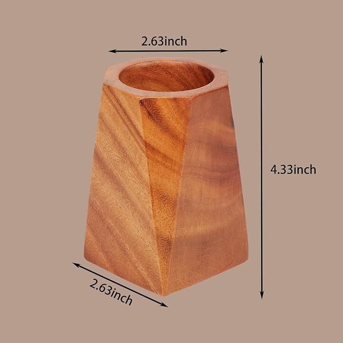 Minimalist Solid Wood Pencil Holder | Geometric Pyramid Desktop Organizer | Natural Wooden Pen Cup 2.63×2.63×4.33 inch