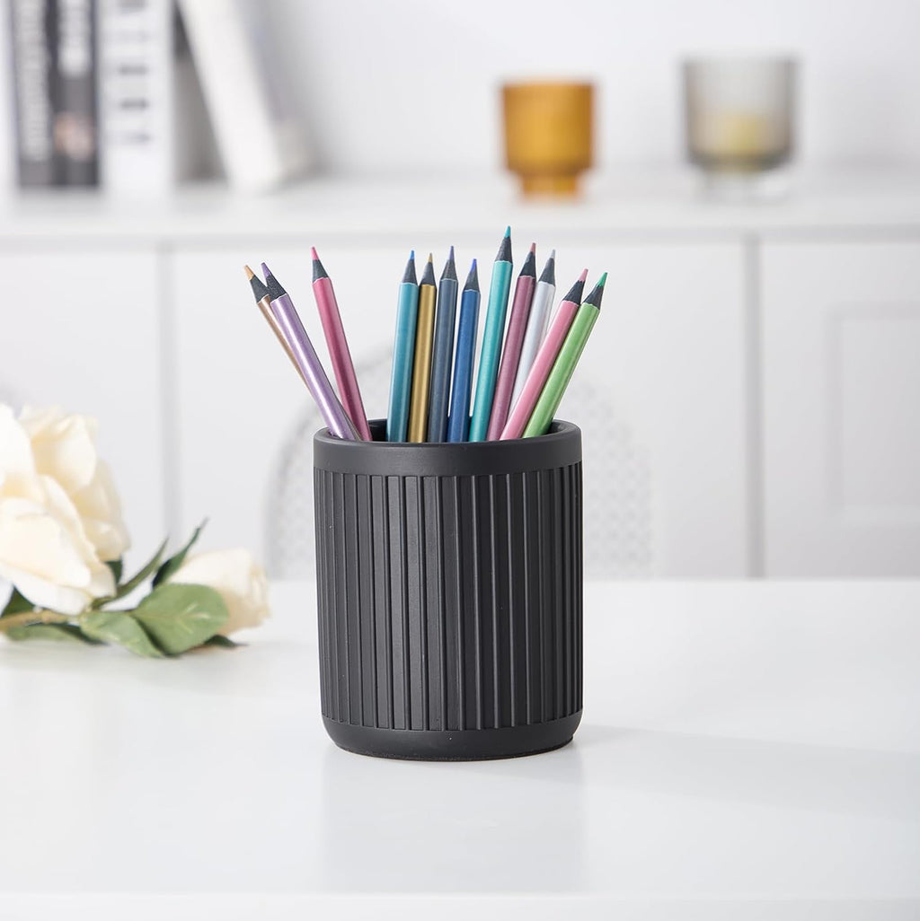 Black Vertical - striped Simple Pen Holder: Essential for Modern - style Desk Organization