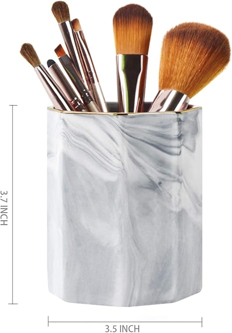 Minimalist Marble Pattern Ceramic Pen Holder – Desktop Organizer Cup for Makeup Brushes & Office Supplies, 3.5” x 3.7”