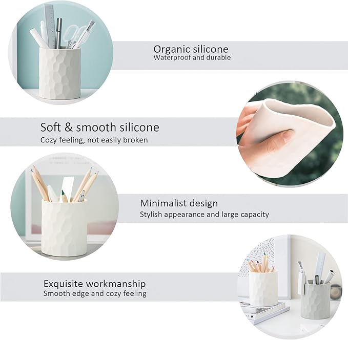 Modern Silicone Pen Holder – Soft Flexible Organizer Cup for Office & Desk, Large Capacity Anti-Slip Waterproof Pencil Container, Minimalist Multi-Purpose Stationery Organizer