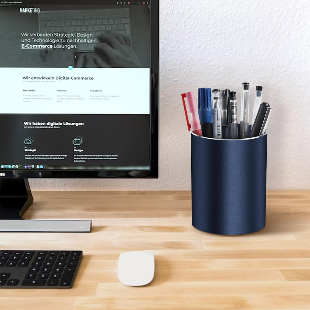 Dark Blue Aviation Aluminum Exquisite and Durable Pen Holder: A New Favorite for Modern Office