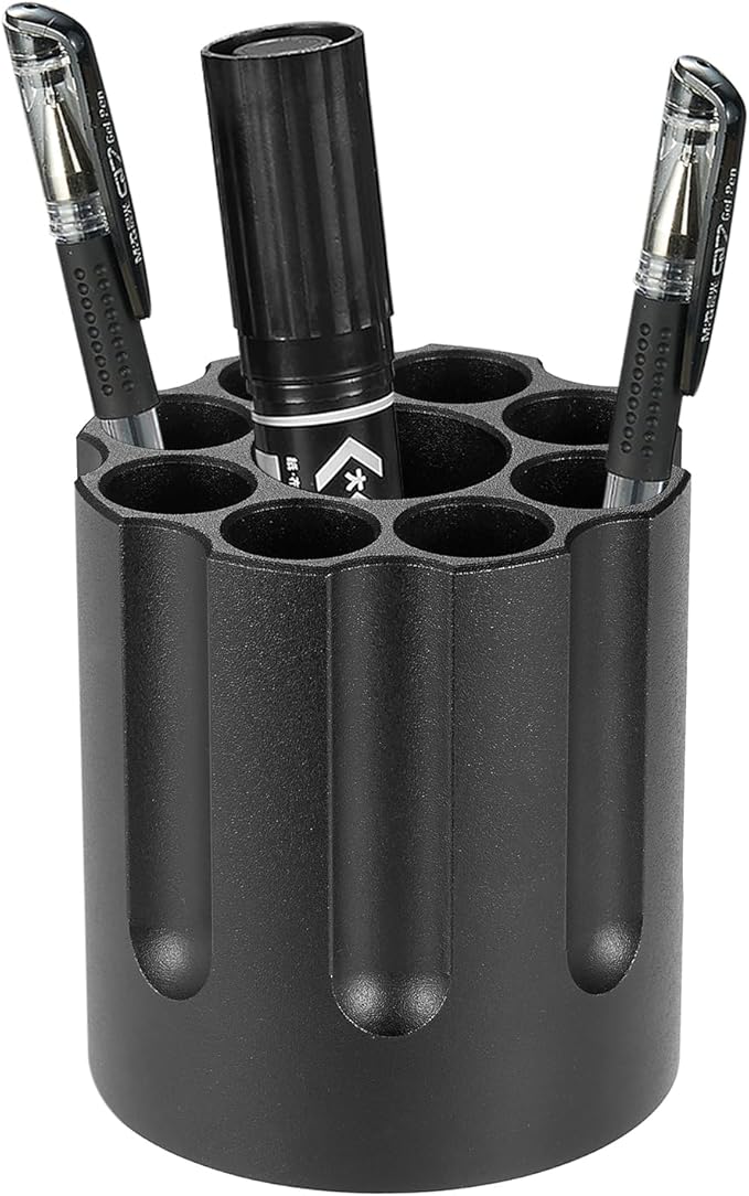 Rotating-Style Multi-Hole Pen Holder | 12-Slot Round Desk Organizer | Anti-Slip Matte Black Stationery Stand