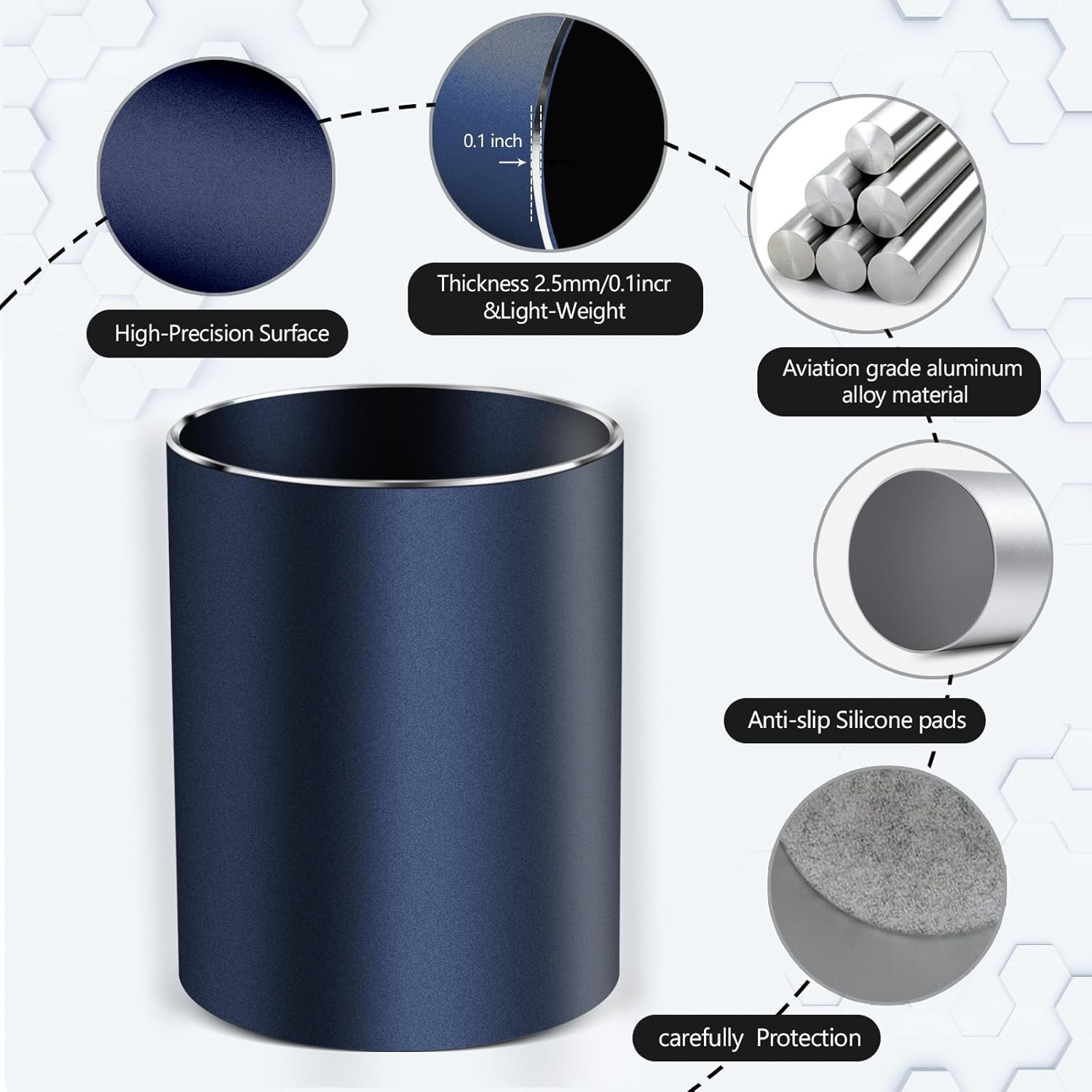 Dark Blue Aviation Aluminum Exquisite and Durable Pen Holder: A New Favorite for Modern Office