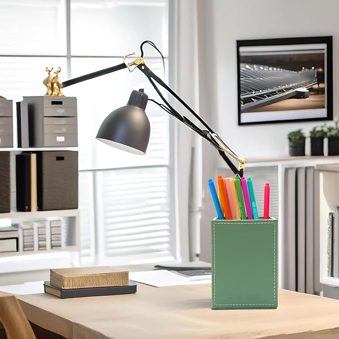 Gray - green Simple Leather Pen Holder: A Premium Choice for Desk Stationery Organization